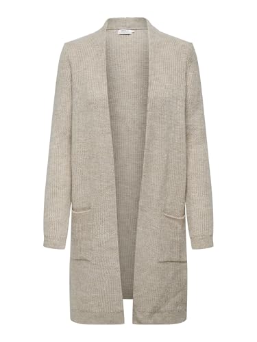 ONLY Damen Lange Strickjacke mit Taschen | Stretch Casual Langarm Gerippt | Open Cardigan Noos ONLJADE, Farben:Beige, Größe:M