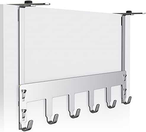 Luxear Over Door Hook Hanger, Adjustable Heavy-Duty 20KG Over The Door Coat Hanger Stainless Steel Door Rack Storage with 6Hooks No-Drilling for Clothes Towel Bag Hat Bathroom Bedroom Cloakroom