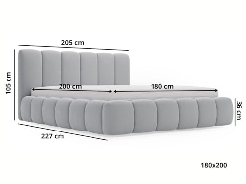 GRAINGOLD Cloud Bett 180x200, Polsterbett mit Bettkasten, Polsterbett mit Stauraum, Samt, mit Lattenrost, mit Kopfteil, ohne Matratze (Beige, 180x200)