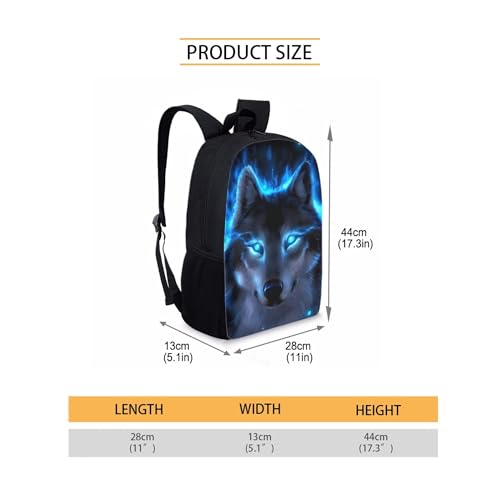 Binienty Schulrucksack für Kinder, Jungen, Mädchen, Teenager, leicht, für Bücher, Laptop, lässiger Tagesrucksack, Blauer Wolf, Einheitsgröße