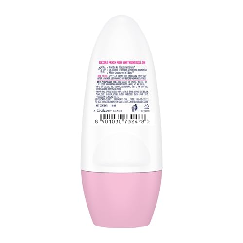 Rexona Fresh Rose Underarm Roll On Deodorant For Women, Antiperspirant With Glycerine, Removes Odour, Keeps Skin Fresh & Clean, Alcohol Free, 50 ml