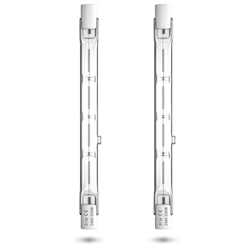 Bonlux 200W R7S Bombilla Halógena Linear 118mm Regulable Blanco Cálido 2800K Slim 3900lm Lampara Halógenade Hogar, Trabajo, Seguridad, Calles, Iluminación Paisajismo, Lámparas, Etc (2pcs)