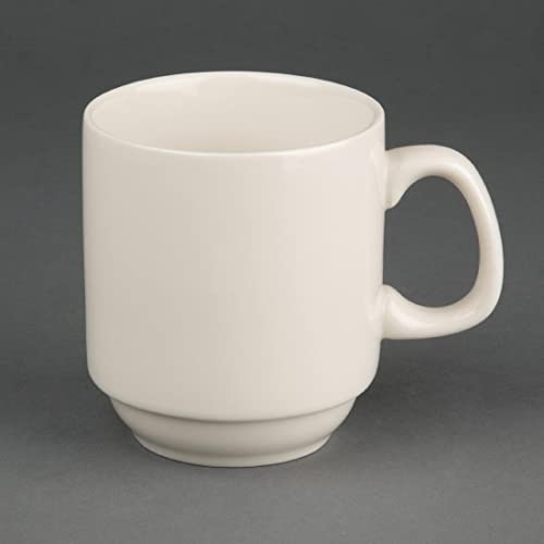 Olympia Ivory Stacking Mugs 285Ml 10Oz Porcelain Coffee Tea Cup Restaurant 12pc