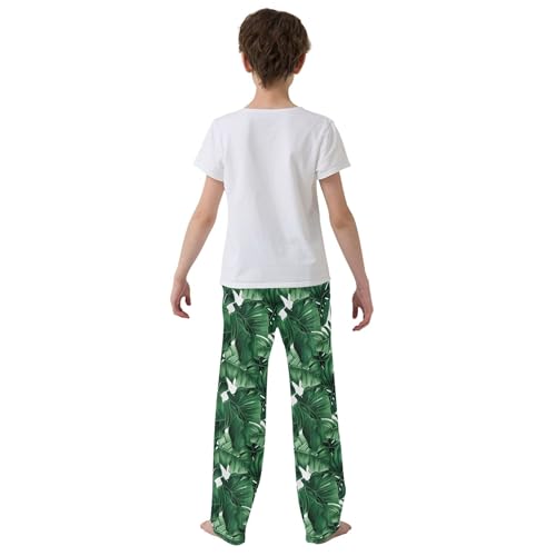 Summer Palm Tree Leaves Long Pajama Pants Elastic Waist PJ Bottoms with Pockets S A1101104