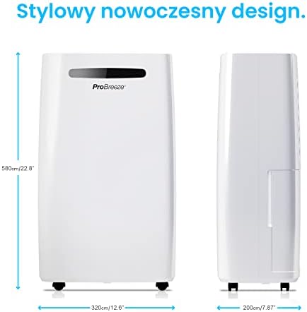 Pro Breeze Osuszacz Powietrza, Elektryczny Pochłaniacz Wilgoci Pleśni Kondensacji, Przenośny Cichy Odwilżacz do Domu Łazienki Garażu Przyczepy Kempingowej, dla Dzieci Niemowląt Zwierząt, 24h Timer, 20l/dobę