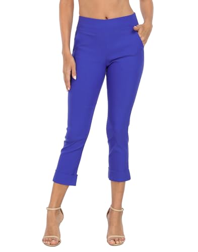 Image of HDE Pull On Capri Pant for Women w /Pockets Elastic Waist Cropped Work Pant