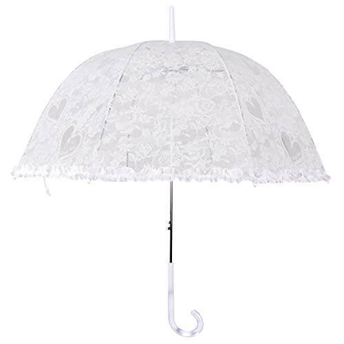 Paraguas Transparente,LUOLLOVE Blanco Paraguas de Novia Burbuja Forma de Cúpula Apertura Automática