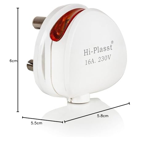 Image of Hi-Plasst (Pack of 1) 16A 3 Pin Plug Top with indicator - Heavy Duty 16 Amp Power Plug for AC, Geyser & Microwave | Brass Pins