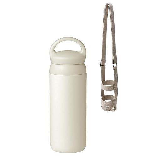 【セット買い】 KINTO (キントー) デイオフタンブラー 500ml ホワイト 真空二重構造 保温保冷効果 水筒 21091 & KINTO(キントー) タンブラーストラップ 75mm ベージュ 23373