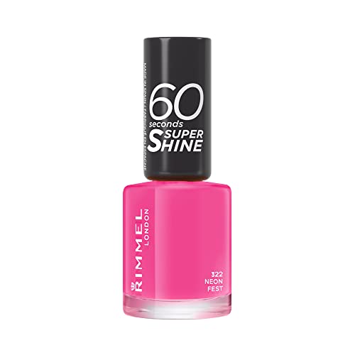 Rimmel 60 Seconds Super Shine Nail Polish Quick-Dry Nail Polish Ultra-Shiny Finish Easy to Apply Vibrant Colour Long-Wearing Clean and Improved Formula Vegan 8ml