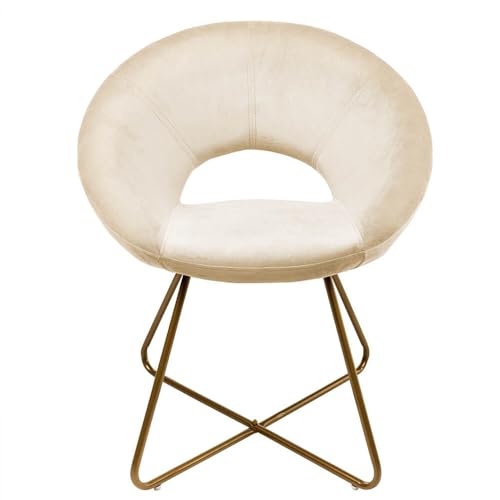 Home Deluxe - Esszimmerstühle Samt SELESA - Farbe: Beige, Bezug: Samtstoff, Gestell: Gold, pulverbeschichtetes Metall, max. 120 kg I Rundsessel, Küchenstuhl, Wohnzimmerstuhl, Polsterstuhl