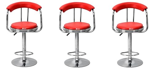 Image of GOYALSON Classic Height Adjustable and Revolving Bar Stool Kitchen Chair (3, Red)