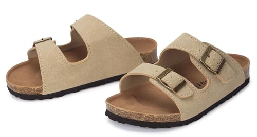 Image of ZUSERIS Kids Toddler Sandals Boys Girls Summer Slides | Soft Cork Footbed, Non-slip,Adjustable Straps,Comfort Suede Leather,Lightweight