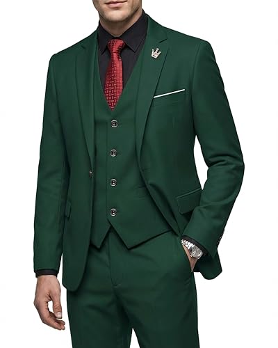 MY'S Men's 3 Piece Slim Fit Suit, One Button Jacket Blazer Vest Pants Set and Tie