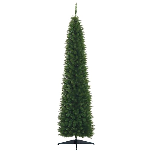 HOMCOM Árbol de Navidad Estrecho 210 cm, Árbol Artificial con 499 Ramas, Base de Plástico Desmontable, Fácil Montaje, para Salón Interior, Verde