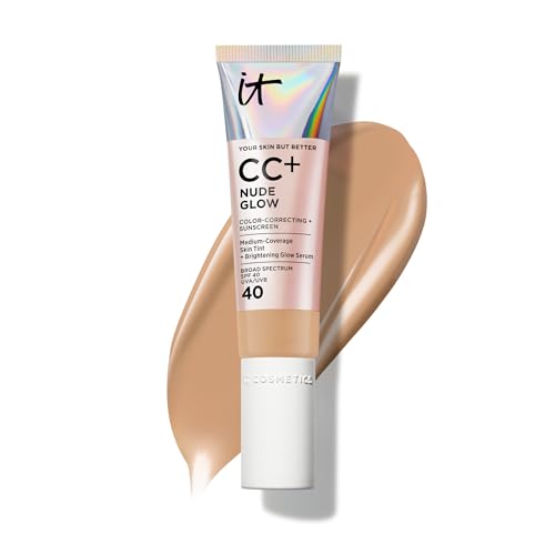 IT Cosmetics CC+ Nude Glow (Tan Rich) - Medium Coverage Foundation with SPF 40 & Brightening Glow Serum, Lightweight Skin Tint, 2% Niacinamide + Hyaluronic Acid, Up to 24H Hydration - 1.08 fl oz