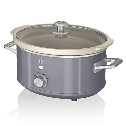 Swan Retro SF17021GRNEU Olla Cocción Lenta 3,5L Recipiente Extraíble, Antiadherente Cerámica libre PFOA y PTFE, 3 Niveles Temperatura, Tapa Vidrio, Slow Cooker, Diseño Vintage, Gris, 200W