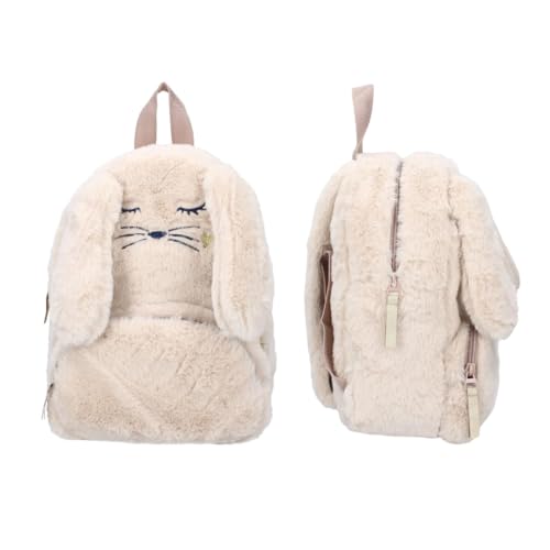 mybagstory - Sac à dos en moumoute lapin pour fille blanc- Enfant - Ecole - Maternelle - Garderie - Cartable fille - Taille 27 cm - Bretelles réglables –...