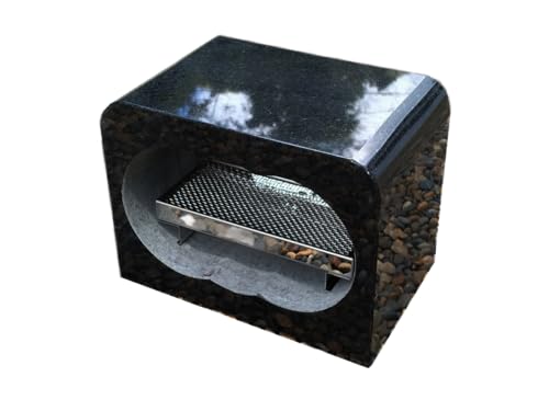 黒御影石香炉・香皿付。古い香炉を手軽に交換。使いやすいサイズを追求しました。標準香皿(小)付き。幅24センチ奥行き15センチ。煙抜き穴付きの本格仕様です。