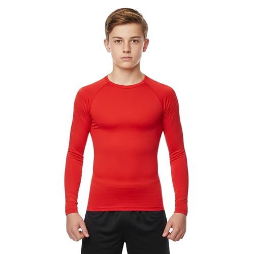 Camiseta Térmica Compresión Niños, Ropa Interior Manga Larga Suave (90% Poliéster, 10% Elastano) para Fútbol, Esquí, Running (FR/ES, Edad, 11 años, 12 años, Regular, Red)