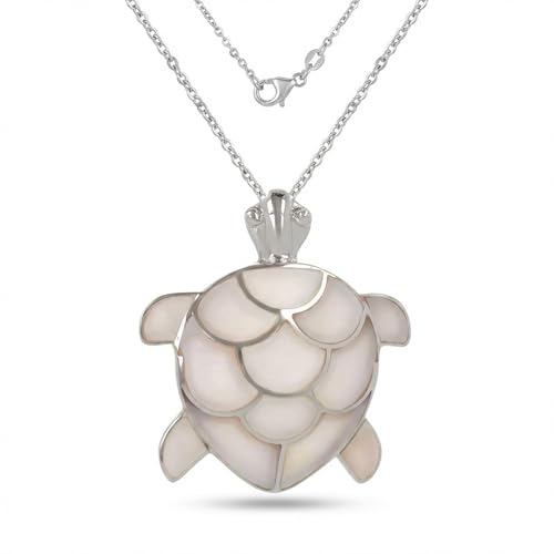 Collier Femme Argent 925 nacre pendentif tortue blanche chaîne 45cm bijou marine