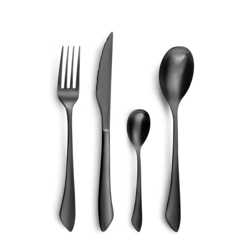 Amefa INSTINCT Besteck Set 4 Personen | 16-teilig | PVD Besteck Schwarz matt im Vintage Style | Besteckset 4 Personen Edelstahl 18/0 matt | je 4x Tischgabel, Tafelmesser, Tischlöffel & Teelöffel