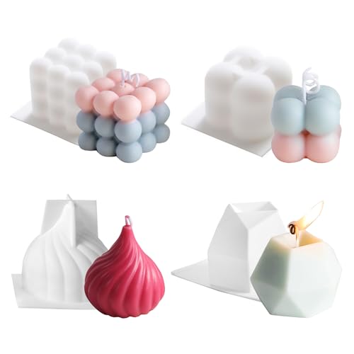 NICAVKIT 4Pcs Silicone Bubble Candle Molds Set for Making, 3D