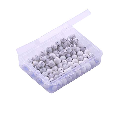 Natural Stone Beads 100pcs 8mm White Howlite Round Genuine Real Stone Beading Loose Gemstone Hole Size 1mm DIY Charm Smooth Beads for Bracelet Necklace Earrings Jewelry Making (White Howlite, 8mm)