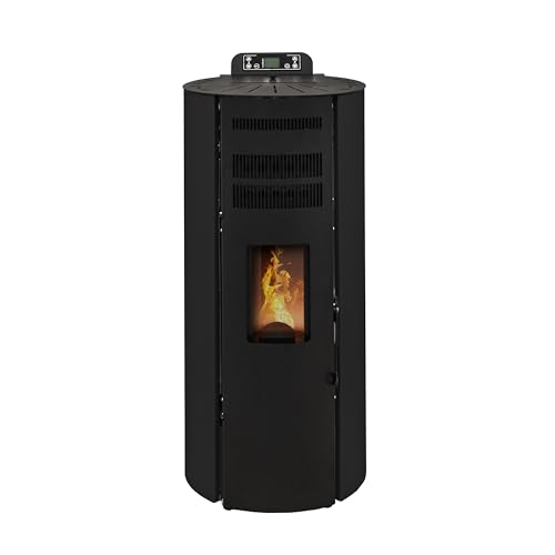 STUFE A PELLET ITALIA Boston 14 KW Canalizzata - Stufa ad Aria Ventilata Efficienza 89% Scalda 130m² Autonomia 15H Programmabile 5 Velocità e Potenze Garanzia 24 Mesi Nero