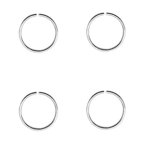 DENI 4 aros nariz finos sin cierre, plata de ley 925, grandes 9mm diámetro interior y finos 0,6mm de grosor