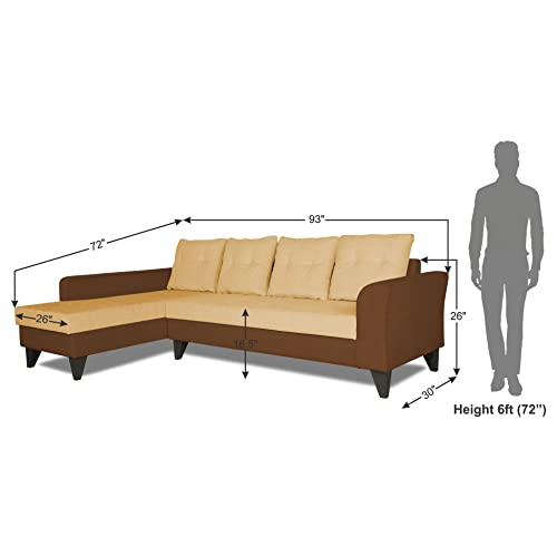 Image of Adorn India Maddox Plain Two Tone L Shape 6 Seater Sofa Set LHS (Brown & Beige) (3 Year Warranty)