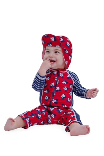 Image of Disney Junior Baby UPF 50+ Sunsuit and Swim Hat Swimwear Set Newborn to Infant Sizes (3-6 Months - 24 Months)