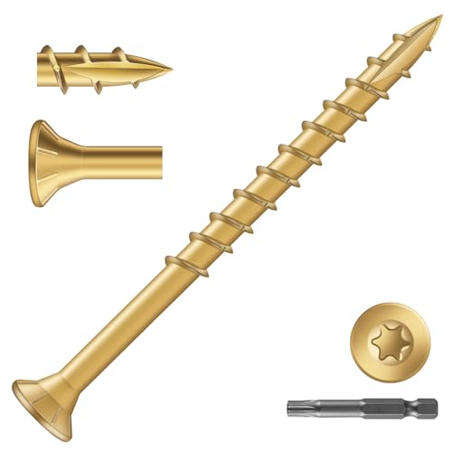 Image of #9 x 2-1 /2 inch Deck Screws (81Pcs) 1lb. Exterior Wood Screws. Carbon Steel, Tan, Flat Head, Rust Resistant epoxy Coated, with T25 Star Bit