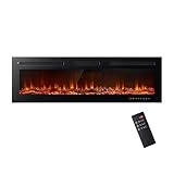 oneinmil Electric Fireplace, 50 inch Wide Recessed/Wall Mounted Electric Fireplace, Remote Control with Timer 12 Adjustable Color Flame, Remote Control,with Crystal Stone, 750/1500W