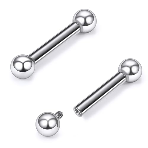 Gnznzko 8G Astm F136 Titanium Internally Threaded Nipple Tongue Rings Piercing Jewelry Straight Industrial Earring Barbell G23 Titanium Nipple Tongue Bars Piercing Jewelry for Women Men 16MM