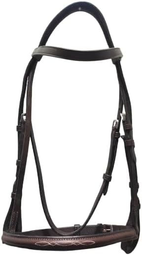 Leather English Bridle Cowhide Genuine Headstall Reins Horse Crossover Crossunder Raised Fancy Stitched Laced All Purpose Jumping Dressage Rubber Crystal Adjustable Browband Size:Full-Cob, M36