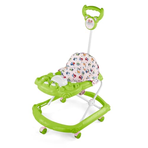 Image of BabyGo Tintin Baby Walker for 6-24 Months, Baby Walker with Push Handle & Activity Tray - Foldable Adjustable Height Infant Walker with Wheels, Music,Toy Bar and Comfotable seat (Green)