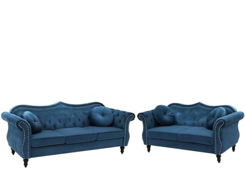 Image of Classic 3+2= 5 Seater Sofa Set Luxury Chesterfield Modern Fahionalable Sleeper Sofa for Living Room, Dining Room, (3+2 Blue TAZ)