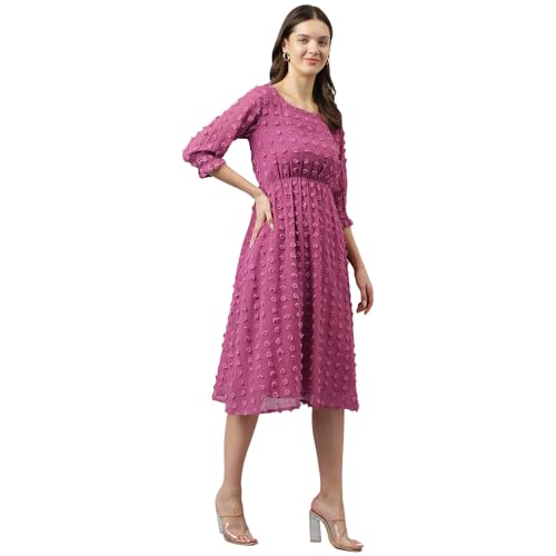 KERI PERRY Women Georgette Woven Fit & Flared Western Dress | Dress for Women | A line Dress | Winter Dress | Western Dress | Latest Women Dress | Trendy Dress for Dress | Midi Dresses