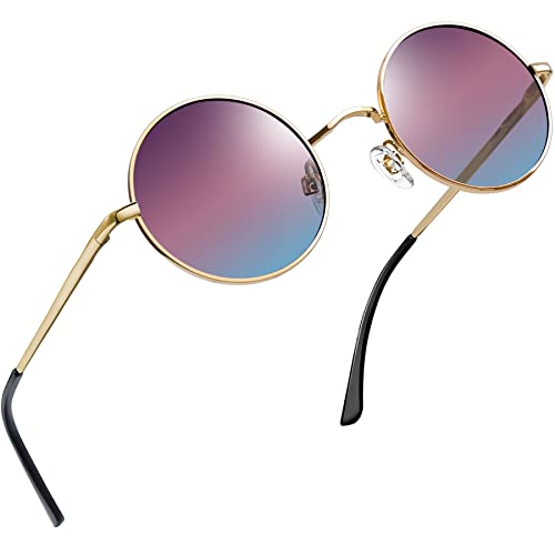 Joopin Gafas de Sol Redondas Polarizadas para Hombre y Mujer Protección UV400 Estilo Steampunk Retro Vintage Hippie Round Sunglasses Men Women Marrón Azul Degradado