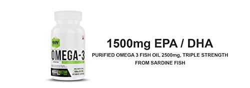 Muscle Nectar (MN) Omega 3 Fish Oil Triple Strength 2500mg for Men & Women - Molecularly Distilled (1500mg EPA/DHA) (60 Soft gels)