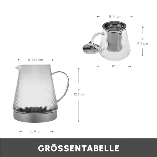 Karaca Keops Turkish Small Teapot with Infuser and Lid (450 ml Tea Pot & 1500 ml Induction Kettle) - Borosilicate Glass Small Teapot Set for Stovetops - Clear Tea Maker with 10-15 Cups Capacity