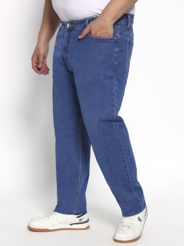 Image of Cotton Comfort Fit Jeans for Men | Full-Length Solid Denim Pants with Button Closure, Embroidered Design, Mid-Rise Casual Trousers for Daily | Classic Jeans for Office Bottoms (DI-249)