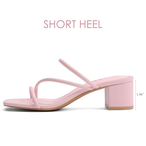 Image of Shoe'N Tale Strappy Heels For Women Low Chunky Block Heel Heeled Sandals Square Open Toe Slip On Slides Mules