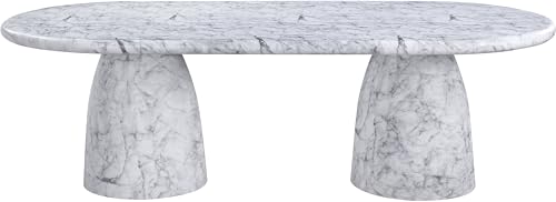 Image of Meridian Furniture 708White-T Cosenza Collection Art Deco 96 inch Indoor /Outdoor Concrete Dining Table with White Marble Finish, 96 inch W x 44.5 inch D x 30 inch H, White