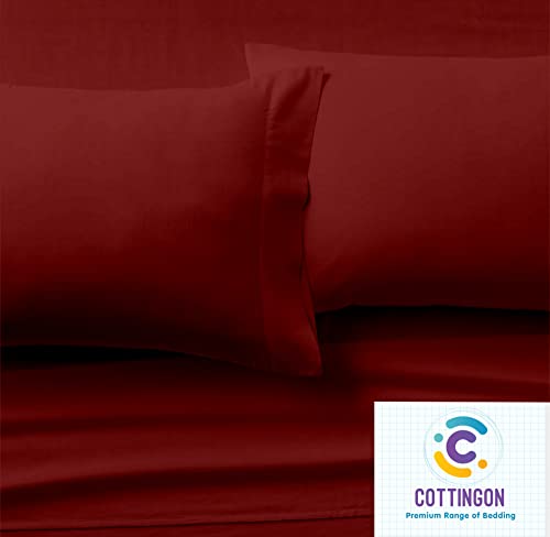 Image of Cottingon 5 PCs Split King Sheet Sets for Dual Adjustable Beds, Soft Luxury Microfiber XL Sheets for King Size Mattress Fits 15 to 18 deep Pocket, Burgundy