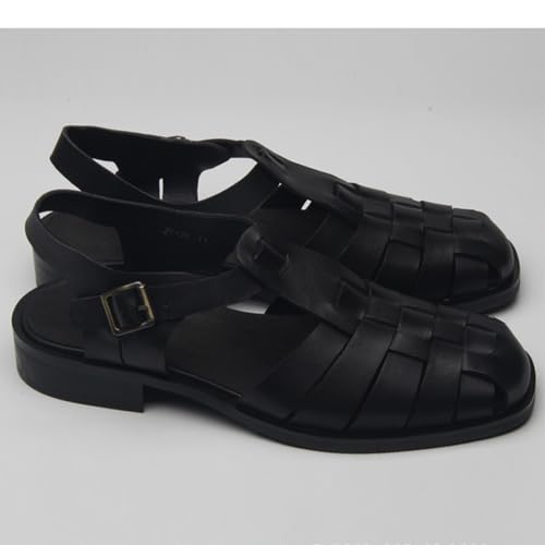 MILDSEVEN Men's Business Roman Sandals, Retro Handmade Closed Toe Beach Shoes, Fashion Casual Soft Fisherman Shoes2