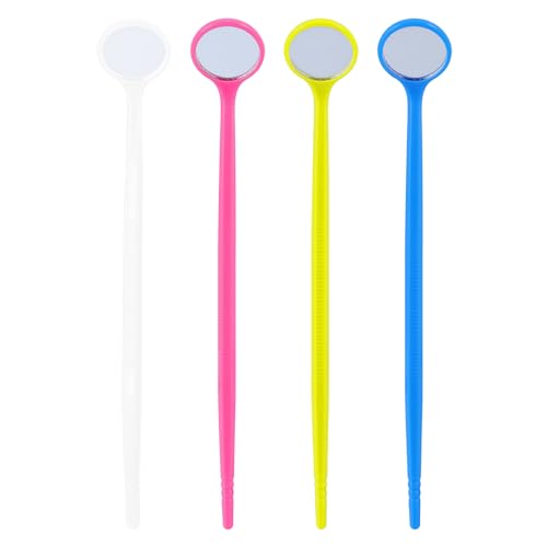 40PCS Disposable Dental Inspection Mirror with 6.3" Handle, Anti-Fog Mouth Mirror Teeth Oral Care Tools Checkers for Dentist, Household and Home Use - 4 Colors