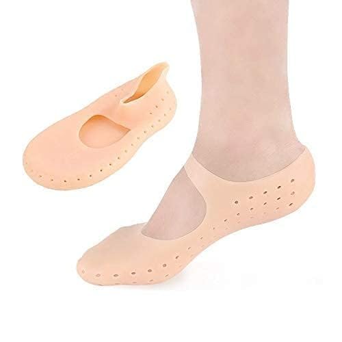 AJUS Silicone Gel Half Toe Sleeve Anti-Skid Forefoot Soft Pads for Pain Relief heel front socks silicone Heel Protector foot Gel Socks for Repair Dry Cracked Skins (Free Size) (Strip Socks Heel)-picture-16