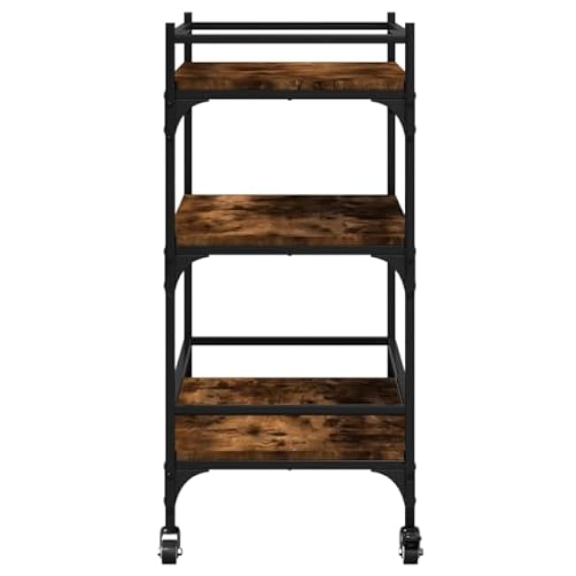 Kitchen Trolley Smoked Oak Engineered Wood with Steel Frame, Moveable with Lockable Wheels, Ample Storage and Versatile Design-T6KcfTJO